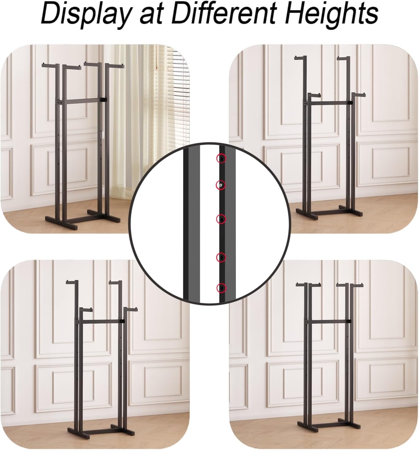 Black Clothes Racks with 4 Straight Arms, Metal Clothing Rack for Hanging Clothes, Freestanding Garment Rack Heavy Duty, 46" to 63" Adjustable Height Retail Clothing Rack for Boutiques Display - Image 2