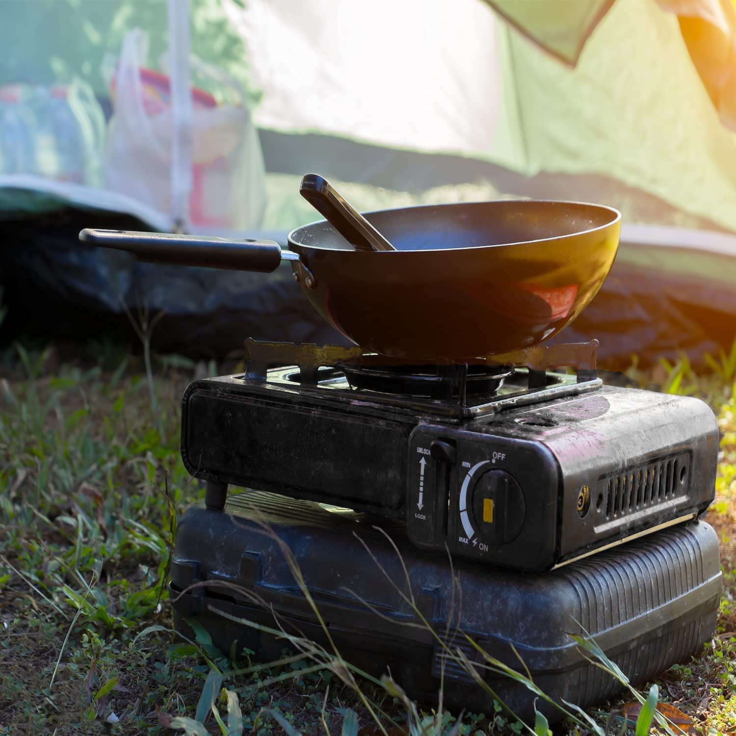 GREEN HAVEN Black Portable Camping Stove with Cary Case & 4 Butane Gas