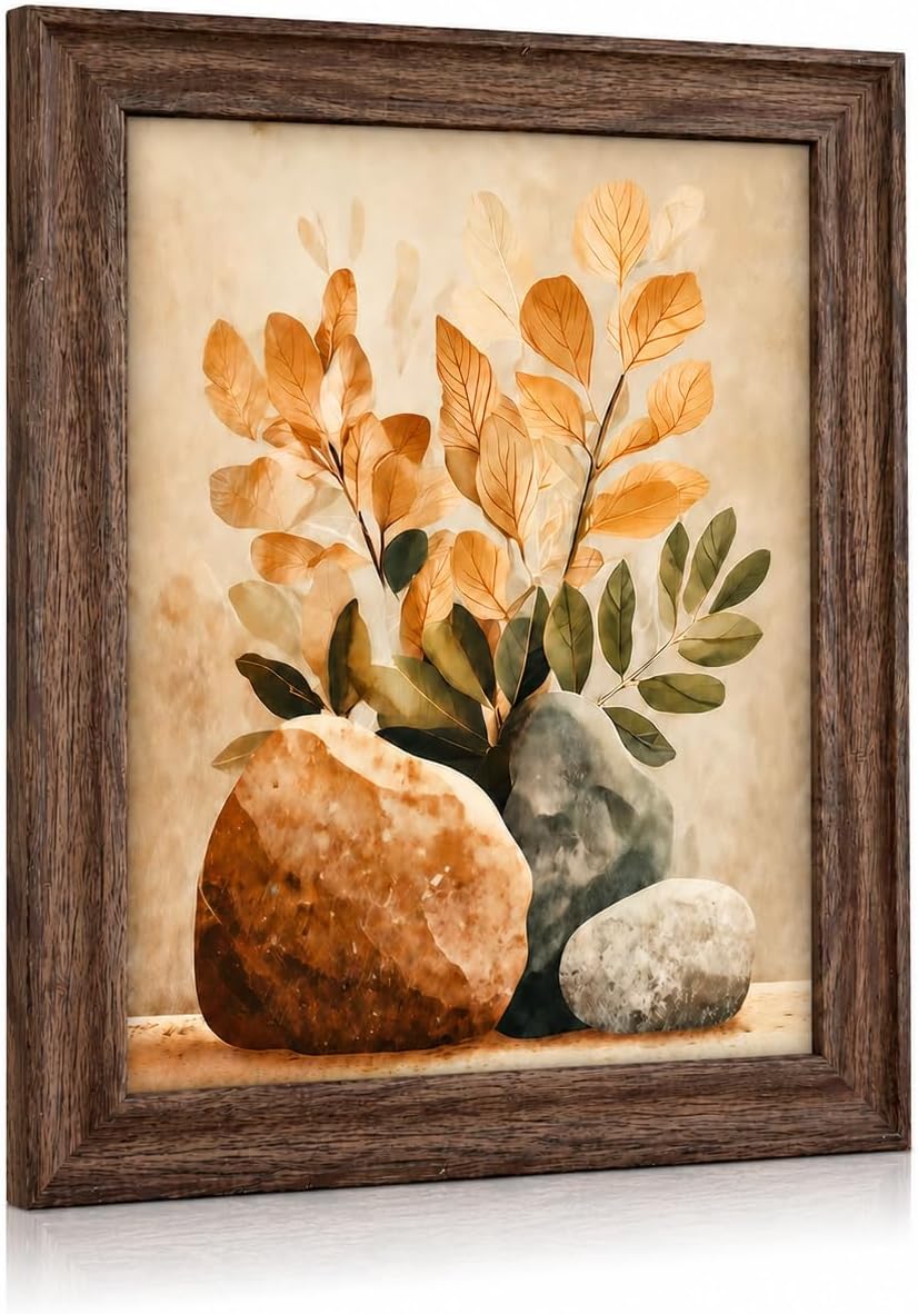Framed Modern Floral Wall Art Green Plant Oil Painting Canvas Print Minimalist Poster Gallery Style Suitable For Living Room Bedroom Office Home Decor 8x10 Inch Ready To Hang Or Tabletop