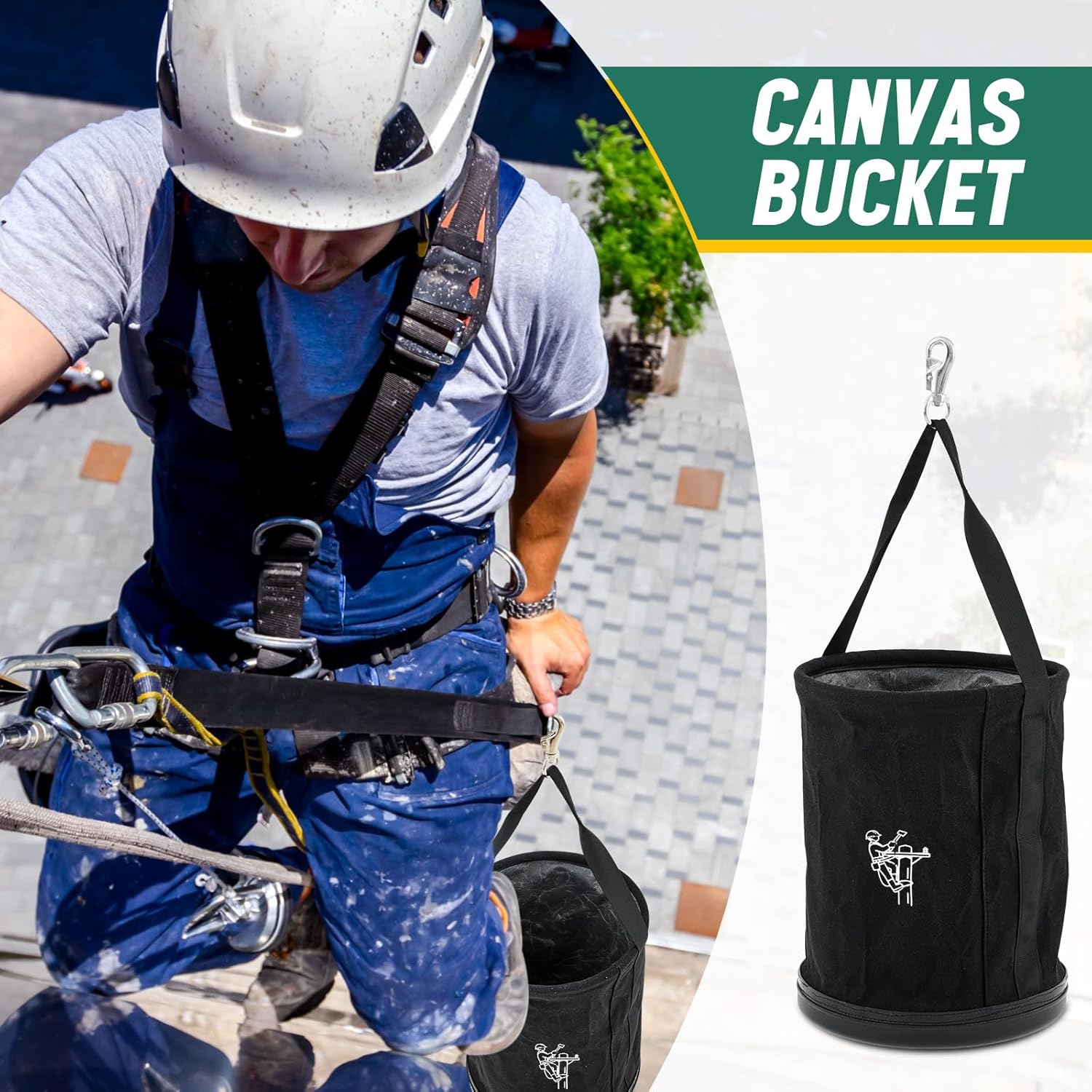 15" x 12" Canvas Tool Bucket Bag, Heavy Duty 150 Lbs Load Capacity, Truck Tool Organizer with Plastic Bottom Metal Hook for Linemen Electricians & Construction Workers