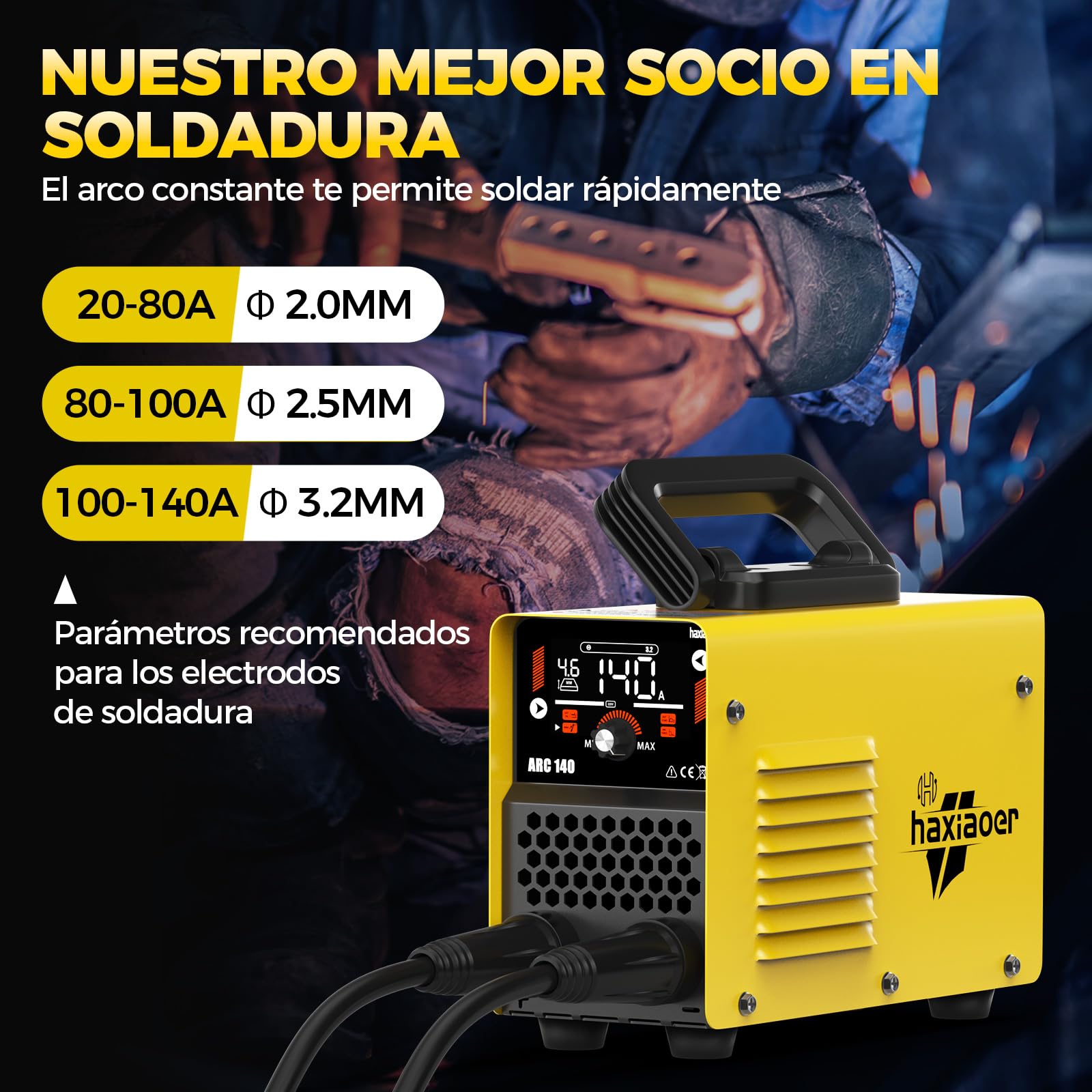 haxiaoer 140A Soldador Inverter - 2 en 1 Mini Maquina de Soldar de MMA Lift TIG Con Pantalla LCD Digital Inteligente Soldador de Arco, IGBT, 10 Electrodos de Soldadura