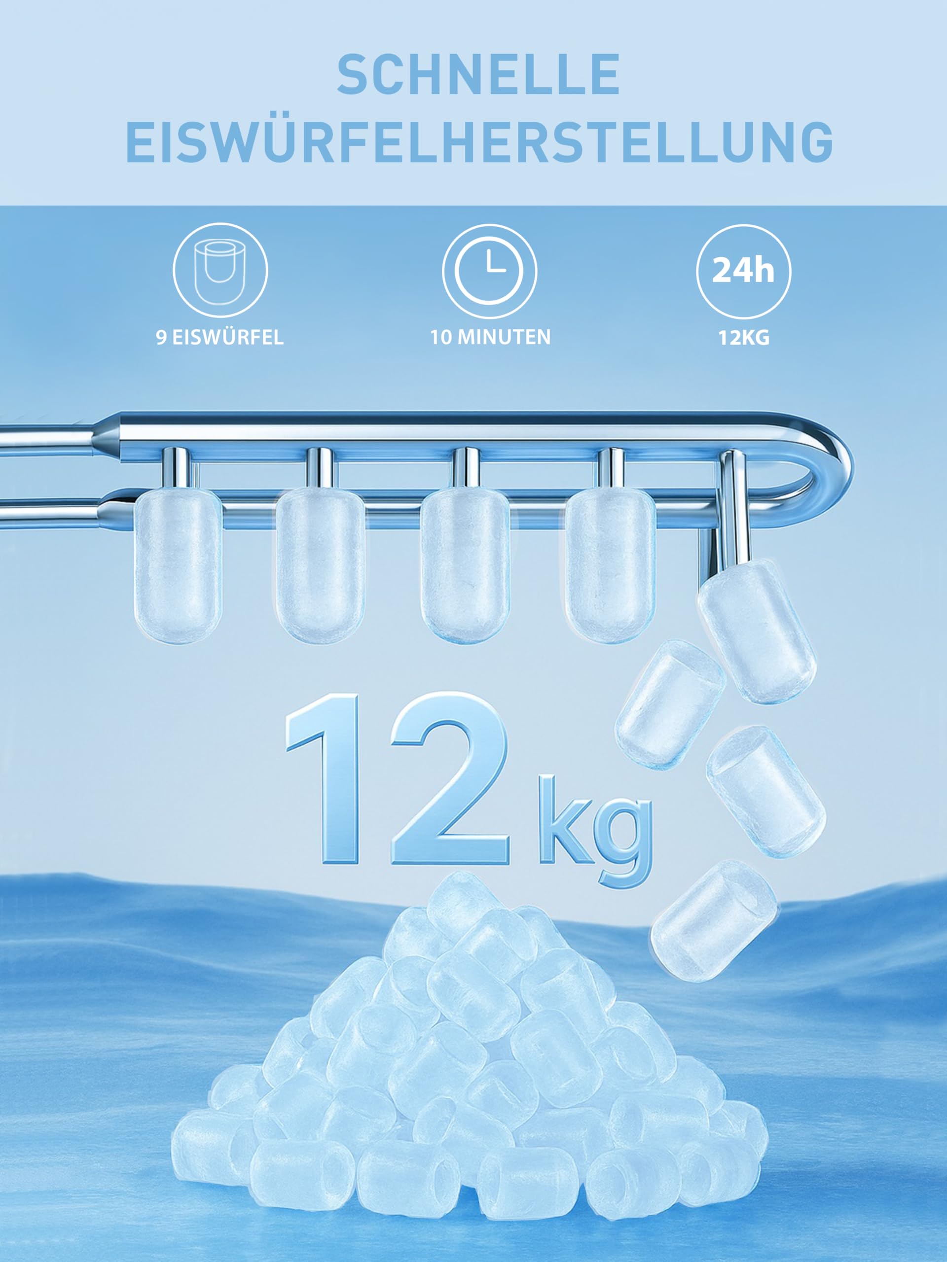 HEINRICHS Eiswürfelmaschine, Eiswürfelbereiter mit Timer, 3 einstellbare Eiswürfelgrößen, LCD-Display, 2,2 Liter Wassertank, Selbstreinigungsfunktion, Edelstahl, 120 W Leistung Heinrich´s