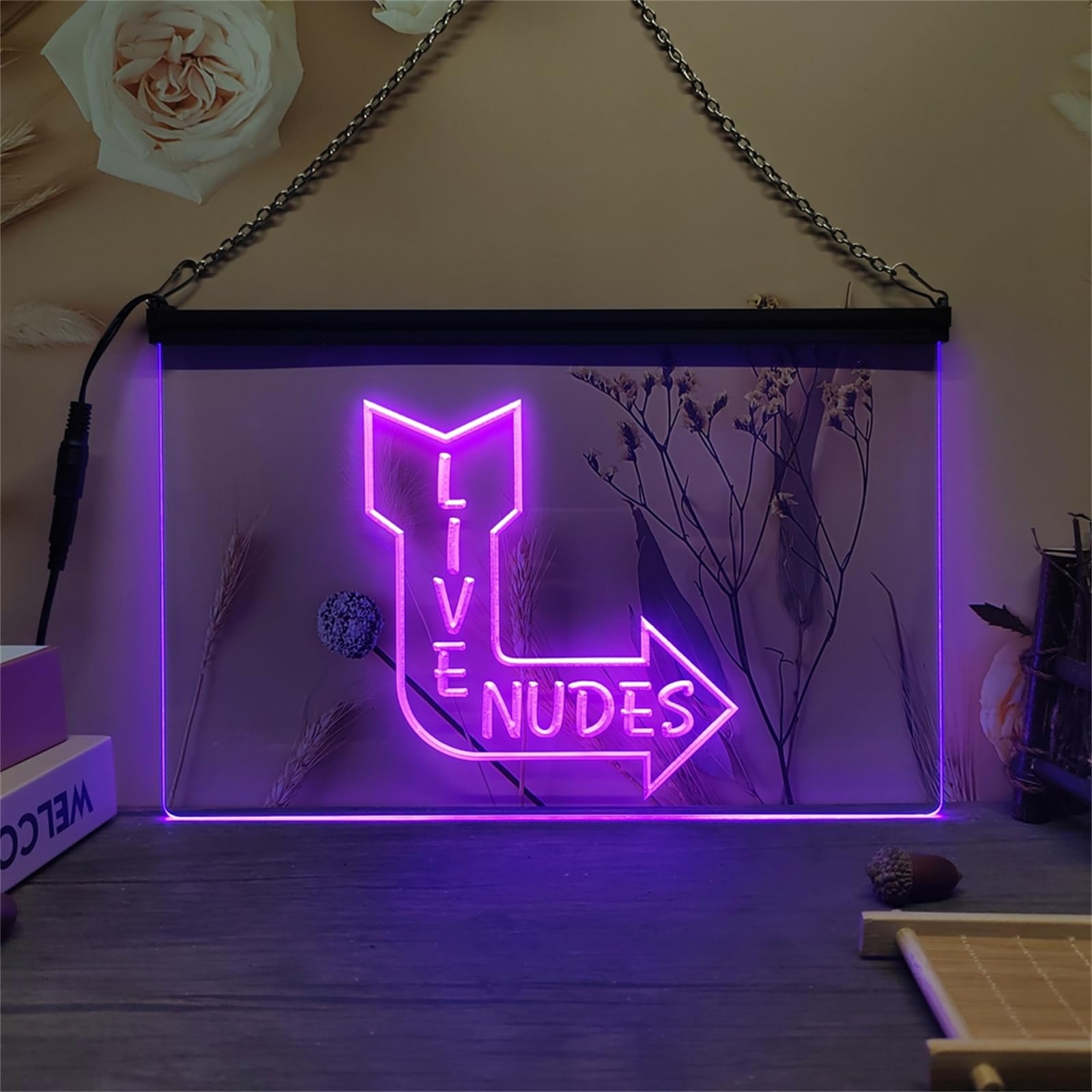 Zayeksole Live Nudes Neon Sign for Wall Decor, USB Powered Dimmable LED Neon Light Up Sign for Business Bar Pub Club,Purple,30x20cm