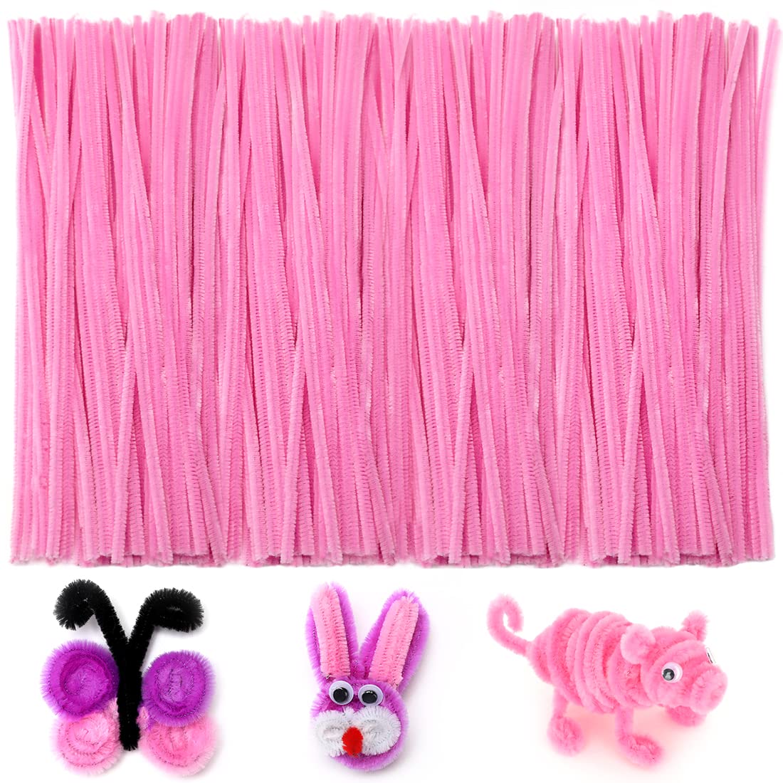 IOOLEEM 200pcs Pink Pipe Cleaners Bulk for Crafts