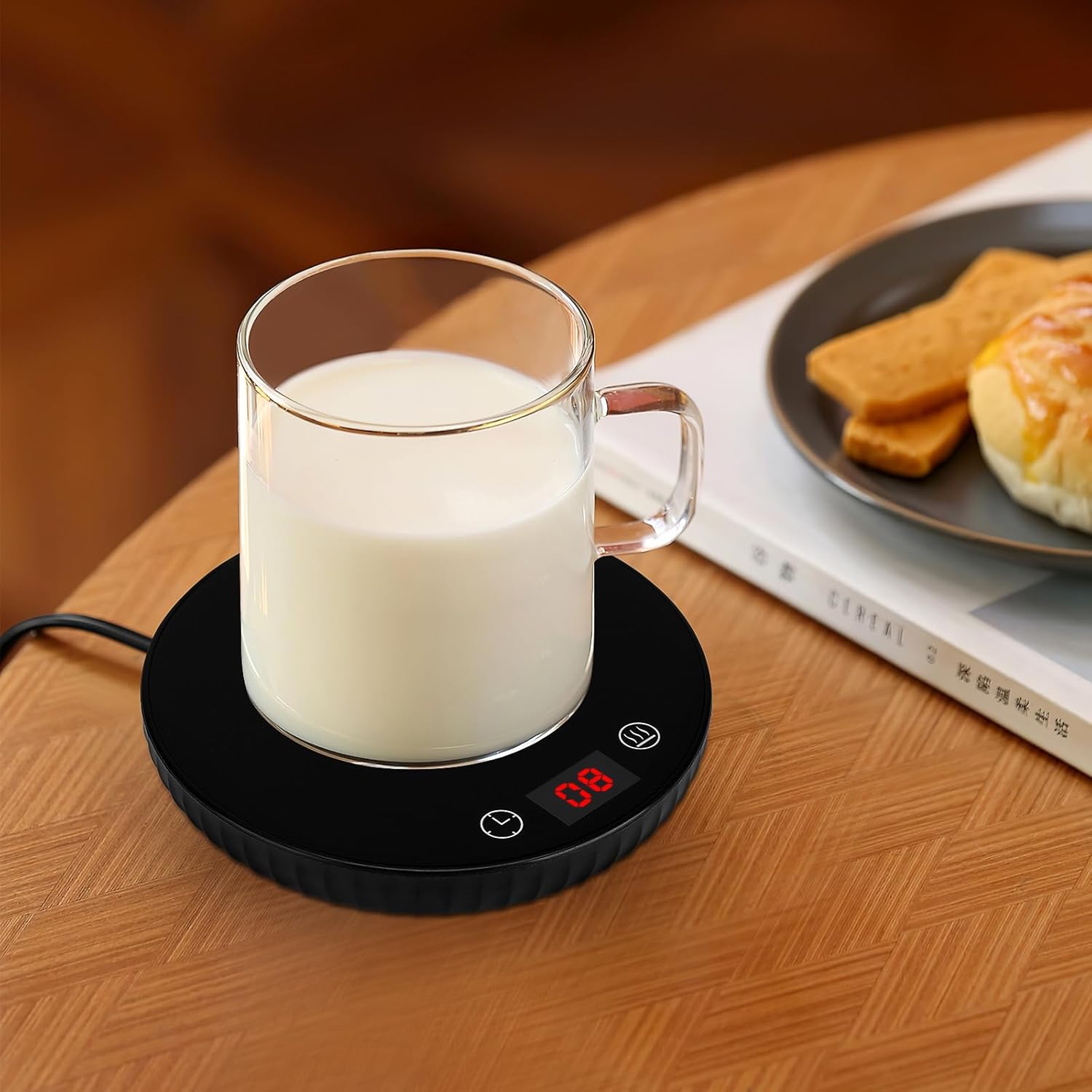 Coffee Mug Warmer Reusable Heating Coaster with Digital 55°c Temperature Display Electric Cup Warmer for Office Desk Use Black US Plug
