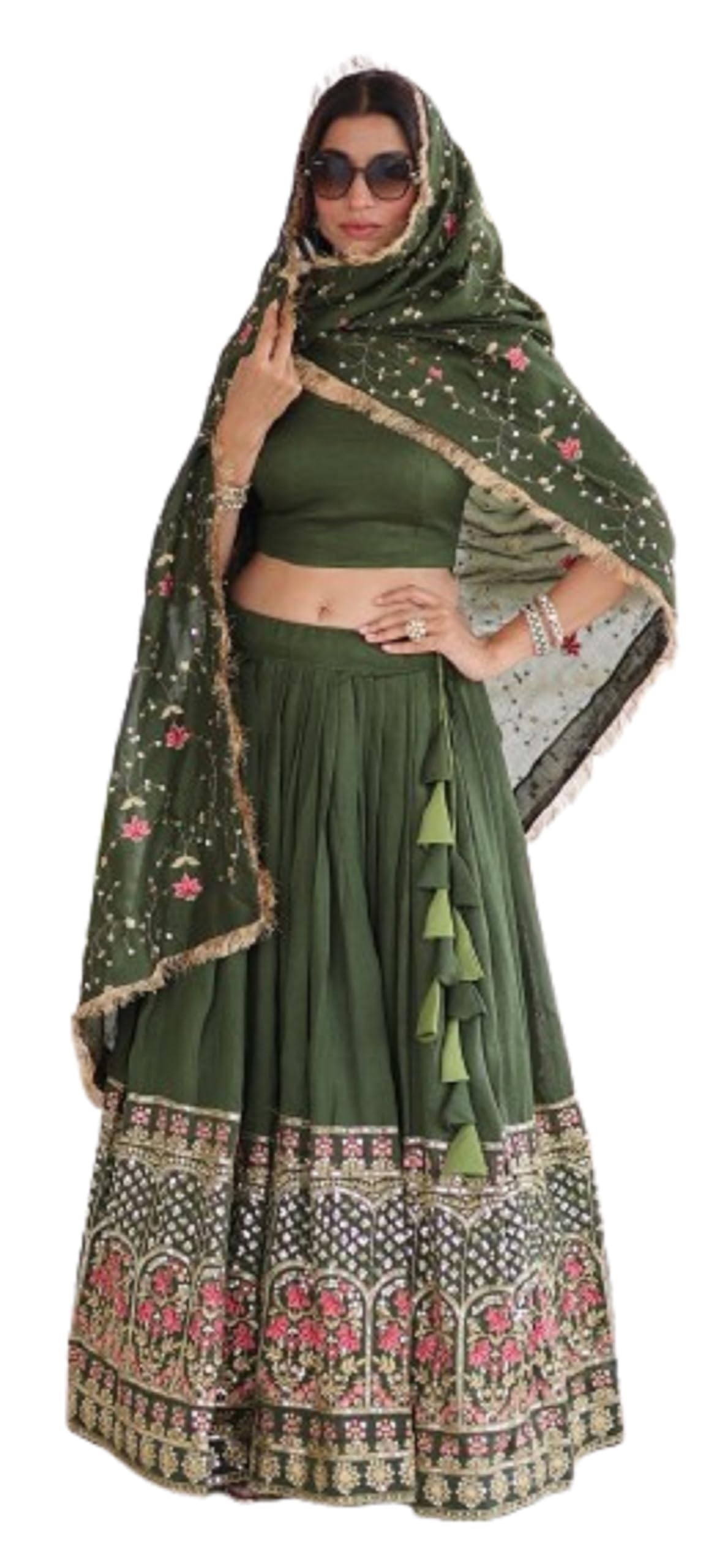 Lehenga Choli Indo-Western Draped Set For Womens And Girls Ready To Wear Hevay Vichitra Silk Fabric With Work Multi Thread Embroidery Sequins Work-image-21