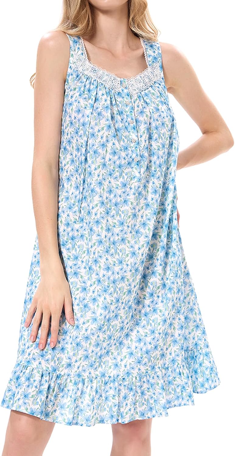 100% Cotton Nightgowns for Women Sleeveless Ladies Loungewear Sleepwear Lightweight Nightdress Comfy Soft Nightgown