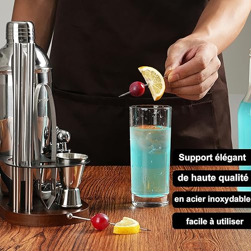 Miniatura 6 de Kit de camarero de 23 piezas, juego de coctelera con soporte, juego de mezclador de bebidas de bar con todas las herramientas esenciales de barra