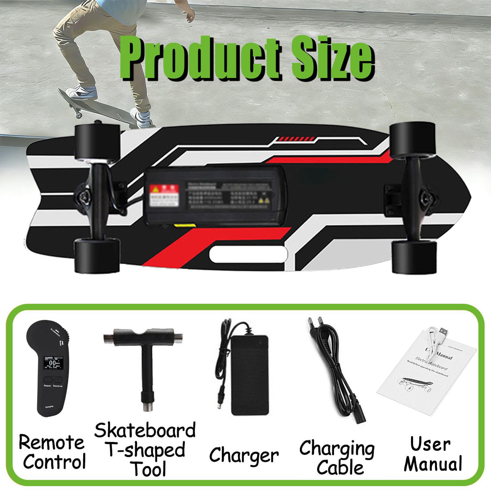 Skateboard électrique, Longboard,Skateboard électrique avec télécommande Commandes adaptées aux débutants, avec Moteur hub Simple/Dual, Vitesse maximale de 22-40 km/h Single-Drive-15km