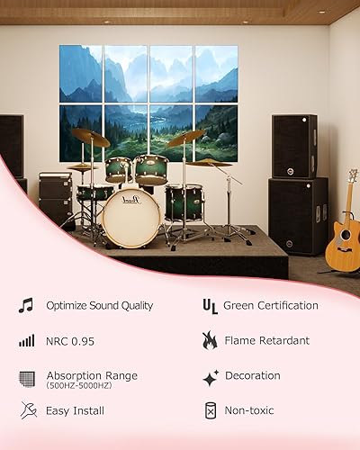 Miniatura 3 de EVENRISING Paquete de 8 paneles acústicos artísticos con autoadhesivo, arte acústico de pared de 48 x 32 pulgadas, mejor decorativo que los paneles