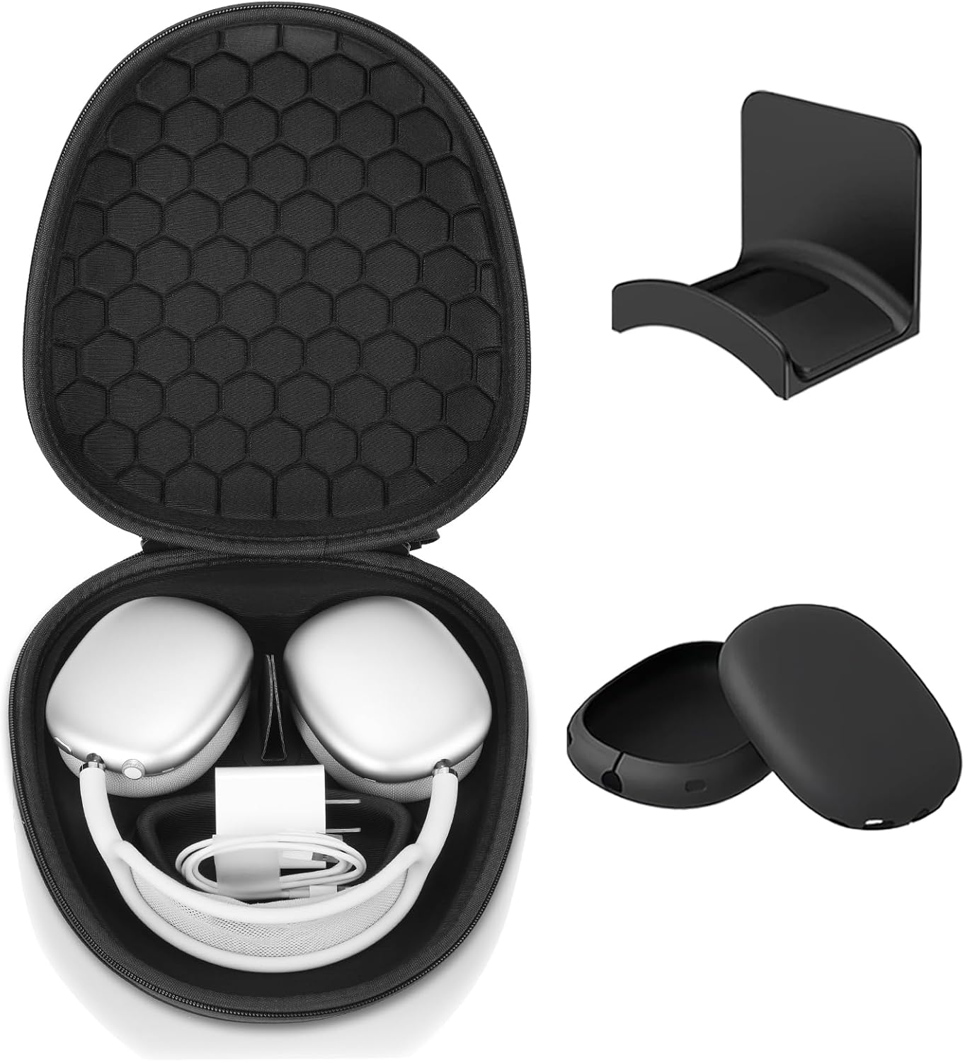 Maxjoy for Airpods Max Case, Smart Case Supports Sleep Mode, Hard Organizer Portable Travel Carrying Cover Storage Bag for Apple AirPods Max Headphone, Black Elliptical