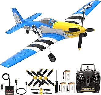 ANTSIR Remote Control Airplane for Adults P51 Mustang, 4 Channel RC Plane with 6-Axis Gyro Aerobatic, WW2 Warbird Fighter Glider Park Flyer Gift