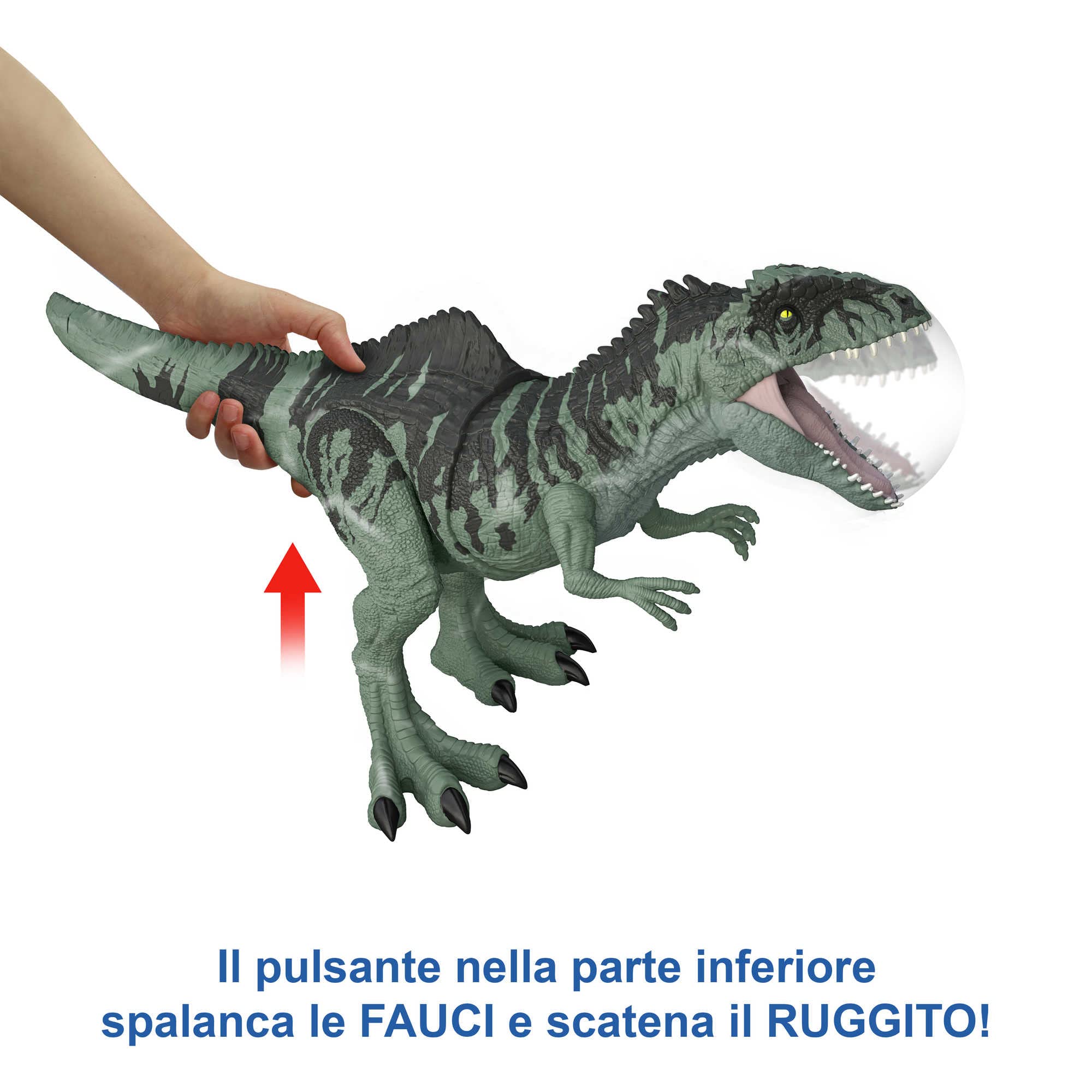 Mattel Jurassic World - Dominion GIGANTOSAURO Attacco Letale con fauci mobili, ruggito e movimenti, malvagio dinosauro carnivoro , Giocattolo e regalo per Bambini 4+ Anni, GYW86