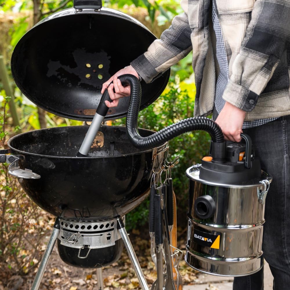 Batavia aschestaubsauger 18V Maxxpack, aschesauger kamin für Grill & Ofen - 12 Liter Edelstahl-Tank - 1m hitzebeständiger Saugschlauch, HEPA-Filter - ohne feste Stromversorgung mit 9 kPa Saugkraft