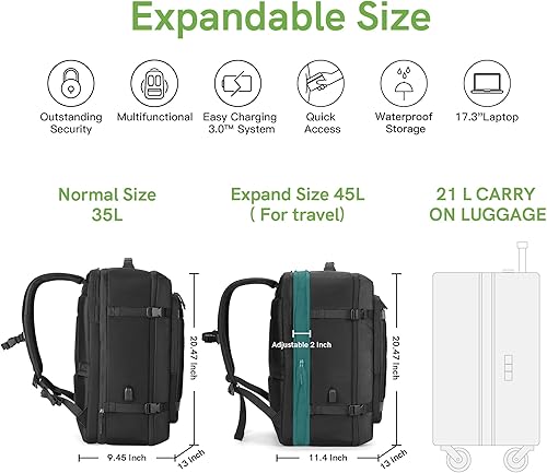 Miniatura 3 de VGOAL Mochila de transporte, bolsa de equipaje de viaje expandible de 40 L, mochila extra grande para portátiles de hasta 17.3 pulgadas