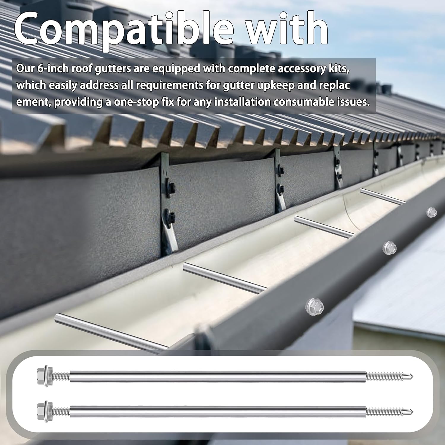 30PCS 8 Inch Stainless Steel Gutter Screw & 304 Ferrule Kit and Magnetic Socket Included, Premium Repair Set for 6-Inch Metal Gutters