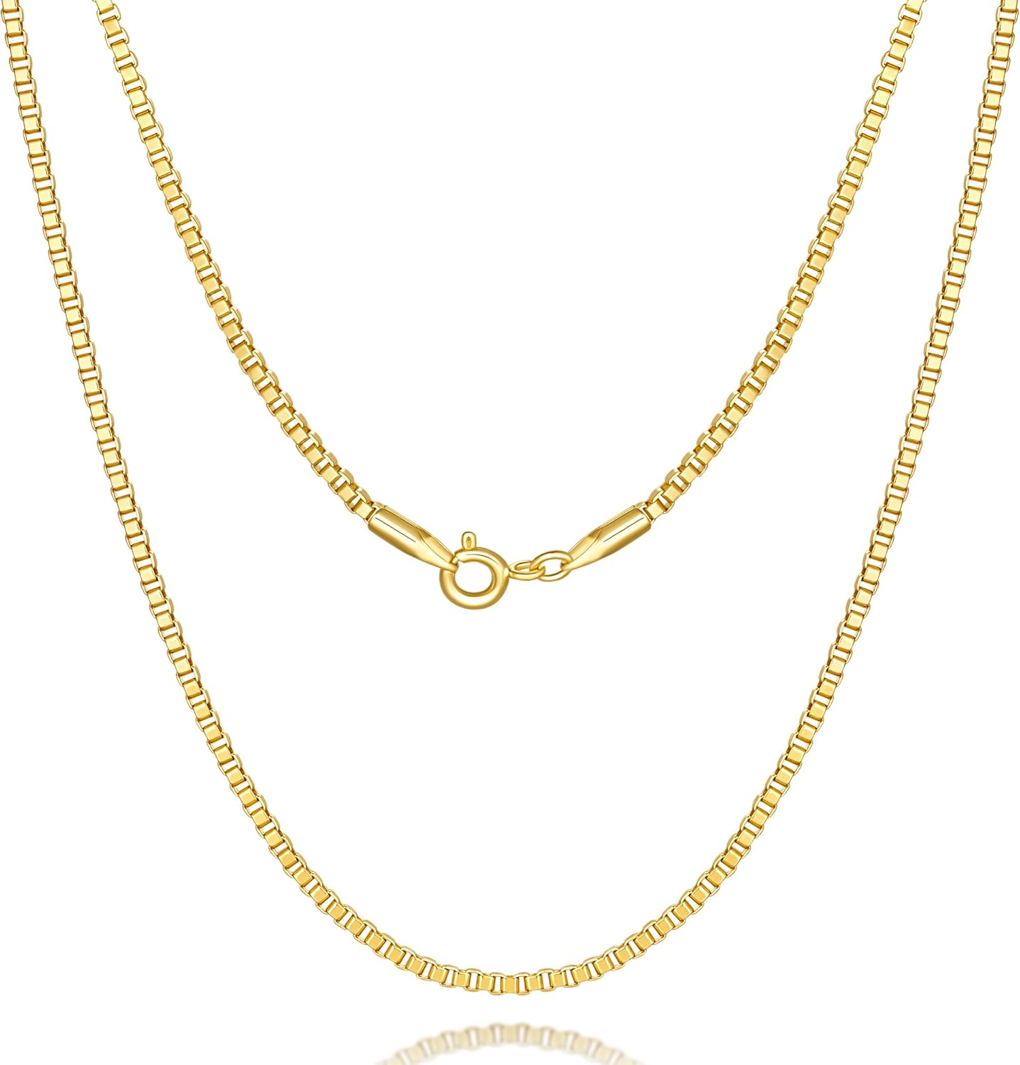 14K Gold Necklace for Women Gold Chain for Men 1/1.5/2mm Wide Thin Box Chain Thin Necklace for Women Chains Minimalist Classic Hip-Pop Necklaces Non Tarnish from 16''-26''