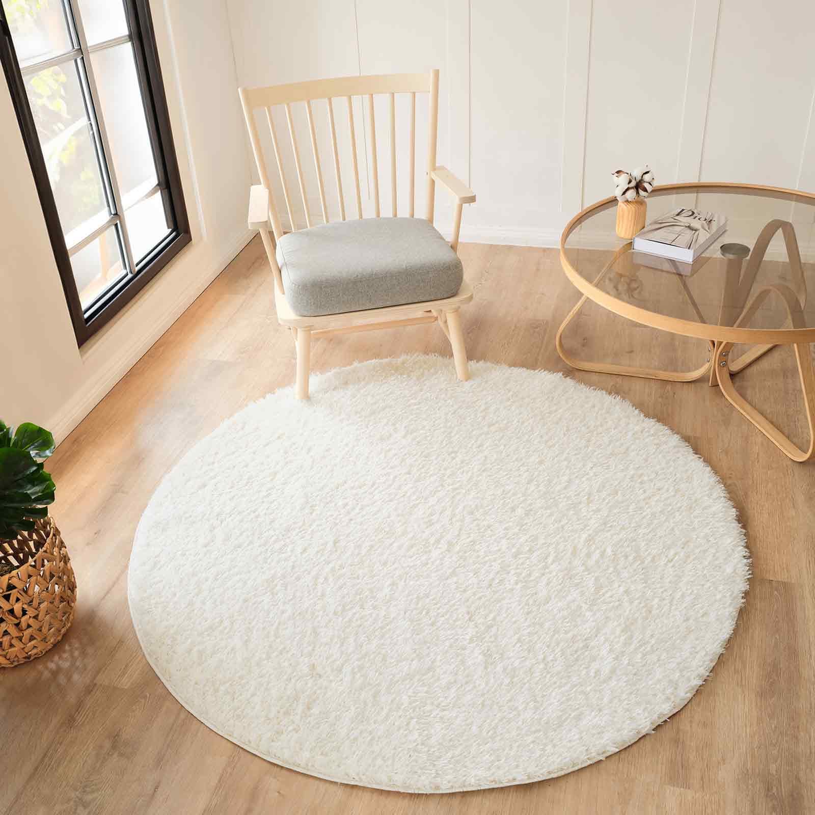 Livabliss Soso Shaggy Berber Round Carpet 160 cm, Living Room & Bedroom, Soft Plush Thick Pile, Neutral Boho Fluffy Style, Easy Care, White