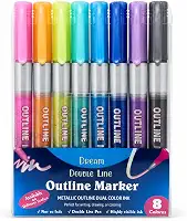 Kit 8 Canetas Metálicas Outline Marker para Lettering, Arte e Cartões