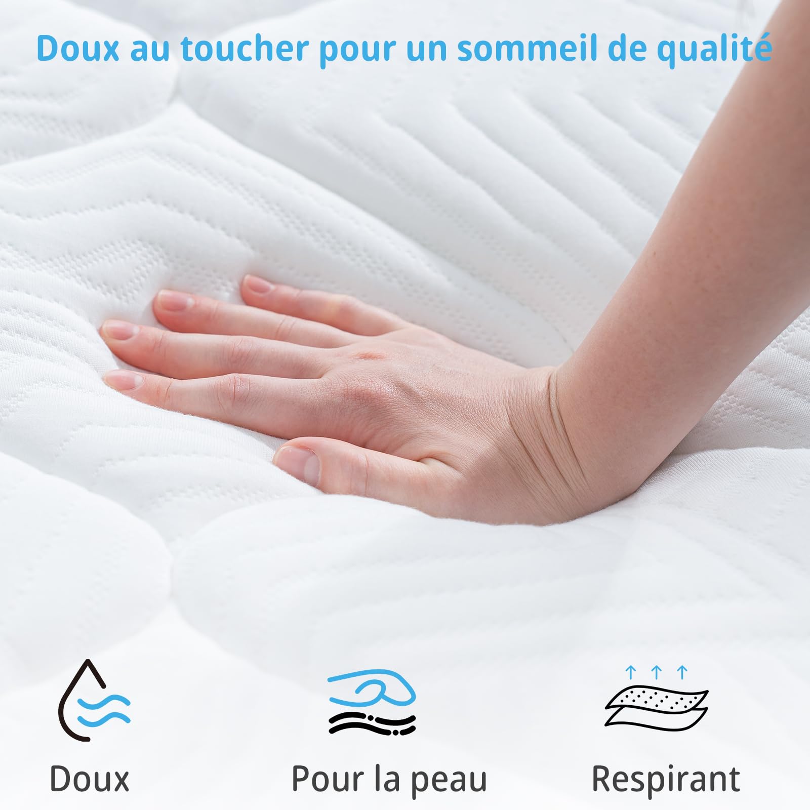 Matelas140x190 cm, 10 Couches, Matelas à Ressorts ensachés, Hauteur de 25 cm, Soutien en 7 Zones, Design Ergonomique,Durable, réversible, fermeté Moyenne (H3/H4)