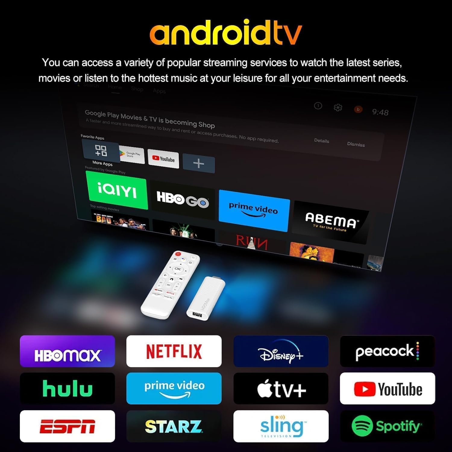 IPTV H96 Max TV Stick, TV Gratuite et en Direct,UHD Android 14,(Nouvelle génération) | Smart TV Gratuite et en Direct,Compatible Assistant Vocal, Chromecast Built-in Streaming 4K.