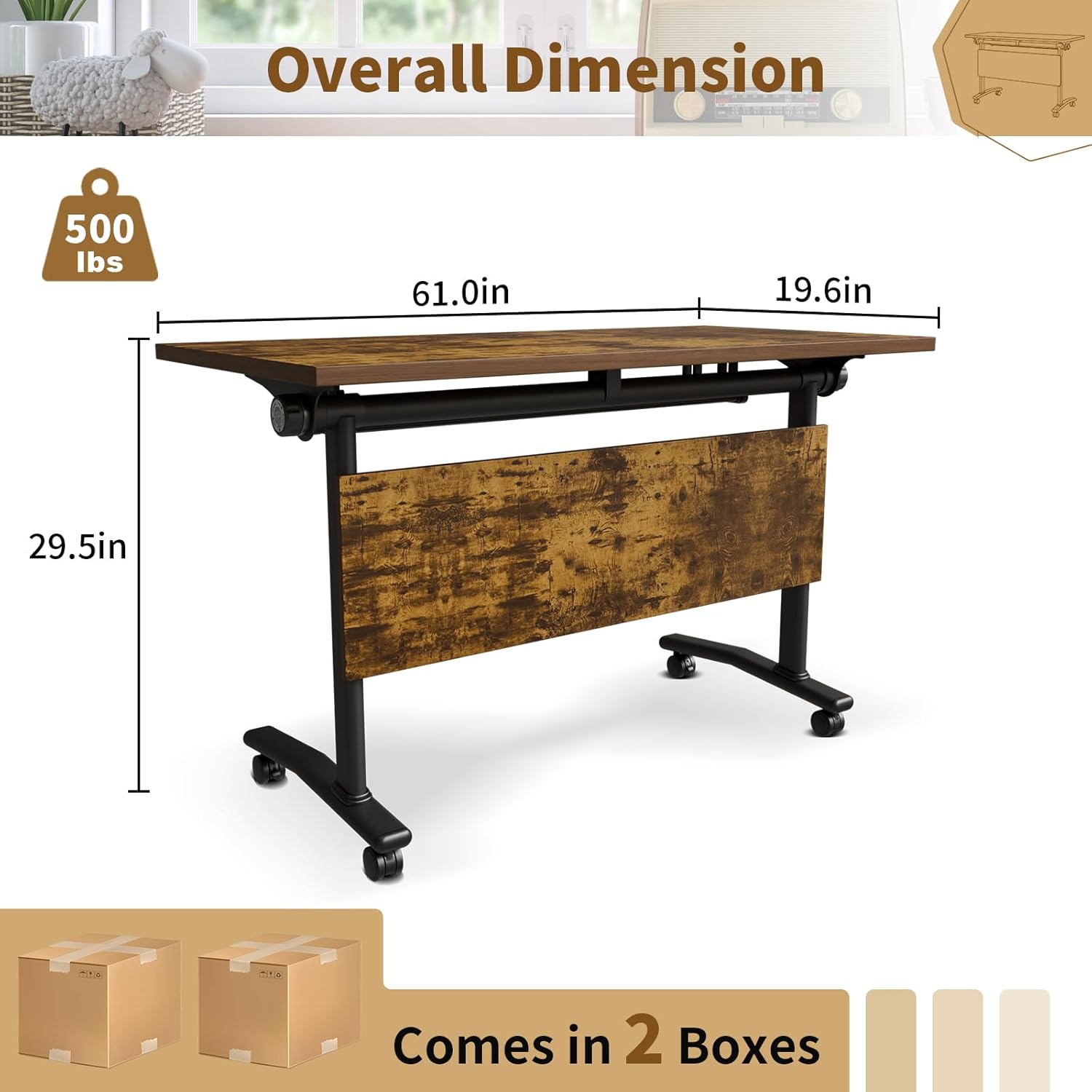 Folding Conference Table with Wheels, 8PCS Conference Room Table, Modern Rolling Training Tables, Foldable Seminar Meeting Tables for Home Office (8, B, 61in)