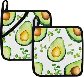 2 Pcs Avocados Sprouts Pot Holder with Pockets Kitchen Heat Resistant Potholder Cotton Lining Oven Hot Pads for Cooking Baking BBQ Microwave Holiday Decor