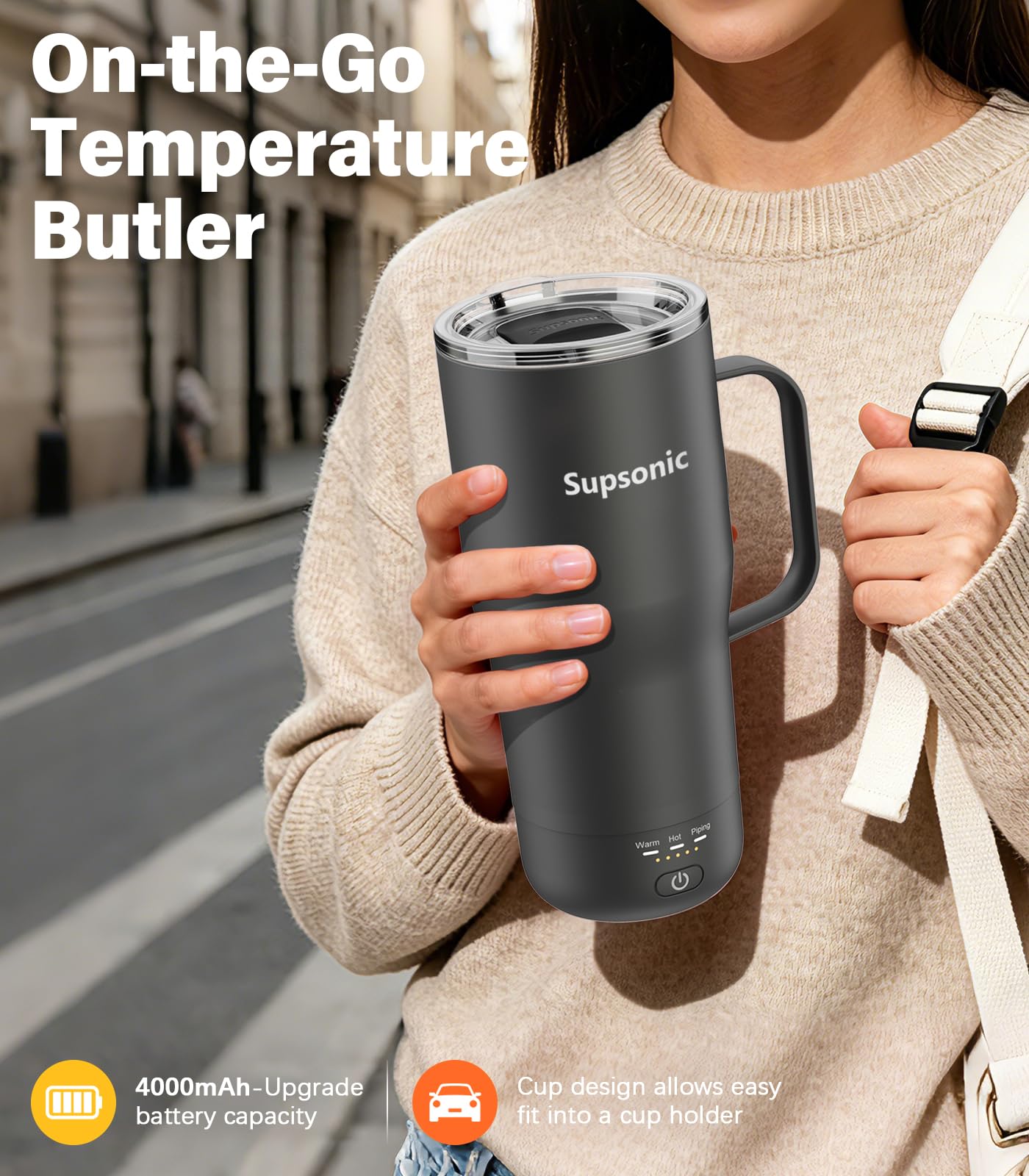 Supsonic - Tazza autoriscaldante da 590 ml, set scalda-tazza da caffè elettrico con spegnimento automatico, riscaldamento a temperatura ricaricabile per bevande, caffè a casa e all'aperto, tazza da