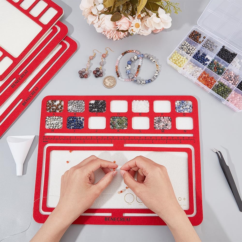 BENECREAT 4 Styles Red Felt Beading Mat, Hard Back Tray With Grids DIY Pads, Design Boards for Art Crafts Jewelry Making Supplies, 6mm Thick - Image 3
