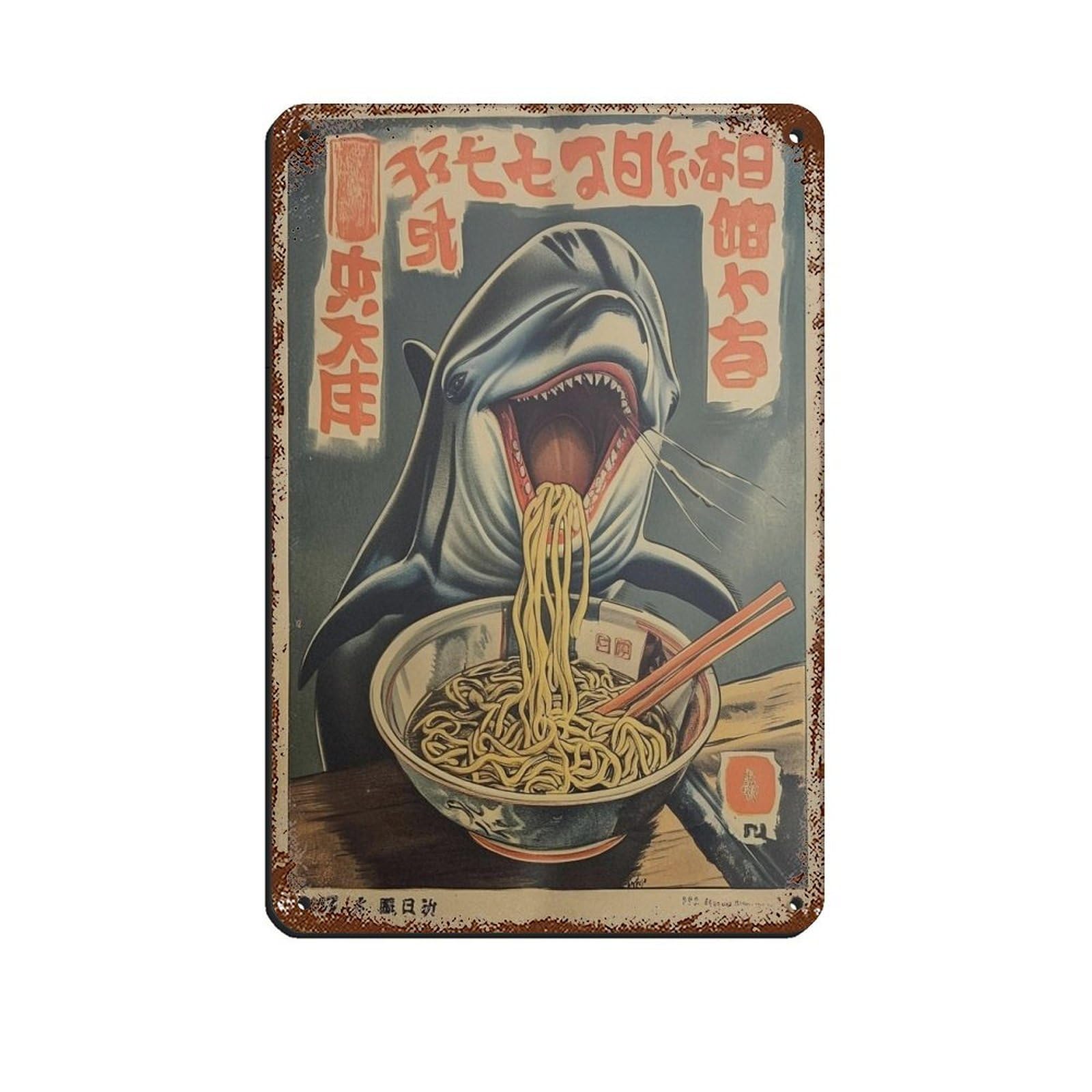 Lxwnze 20L X 30W Cm Unieke Ramen Met Haaienontwerp Retro Poster Metal Tin Sign Chic Art Retro Iron Painting Bar People Cave Cafe Family Garage Poster Wall Decoration 8X12inch(20X30cm)