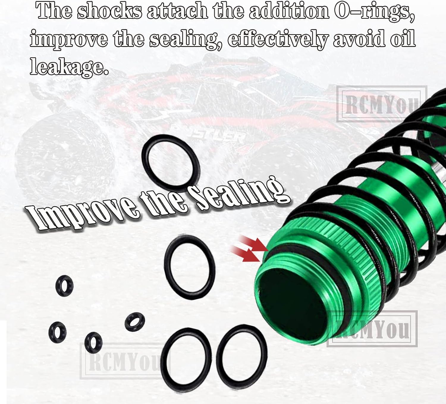 RC Shocks & Front Rear Suspension Arm Upgrades Part for 1/10 Slash 4x4 VXL,Rustler 4X4 VXL,Stampede 4X4 VXL,Hoss 4X4 VXL,Alloy Big Bore RC Shock Absorber & More Durable A Arm,Green