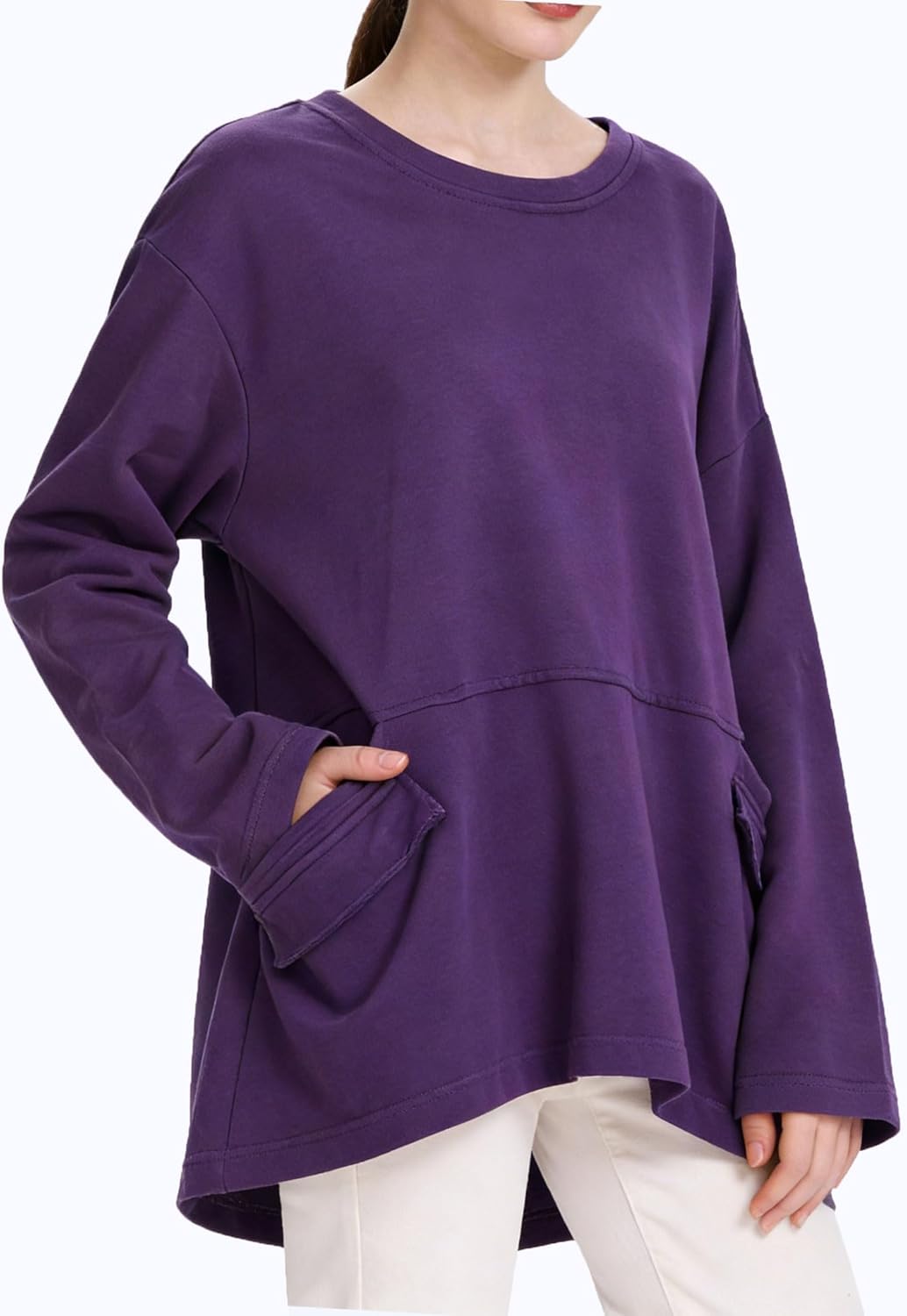 Minibee Women's Oversized Sweatshirt Crewneck Long Sleeve Cotton Pullover Tops with Pockets - Image 2