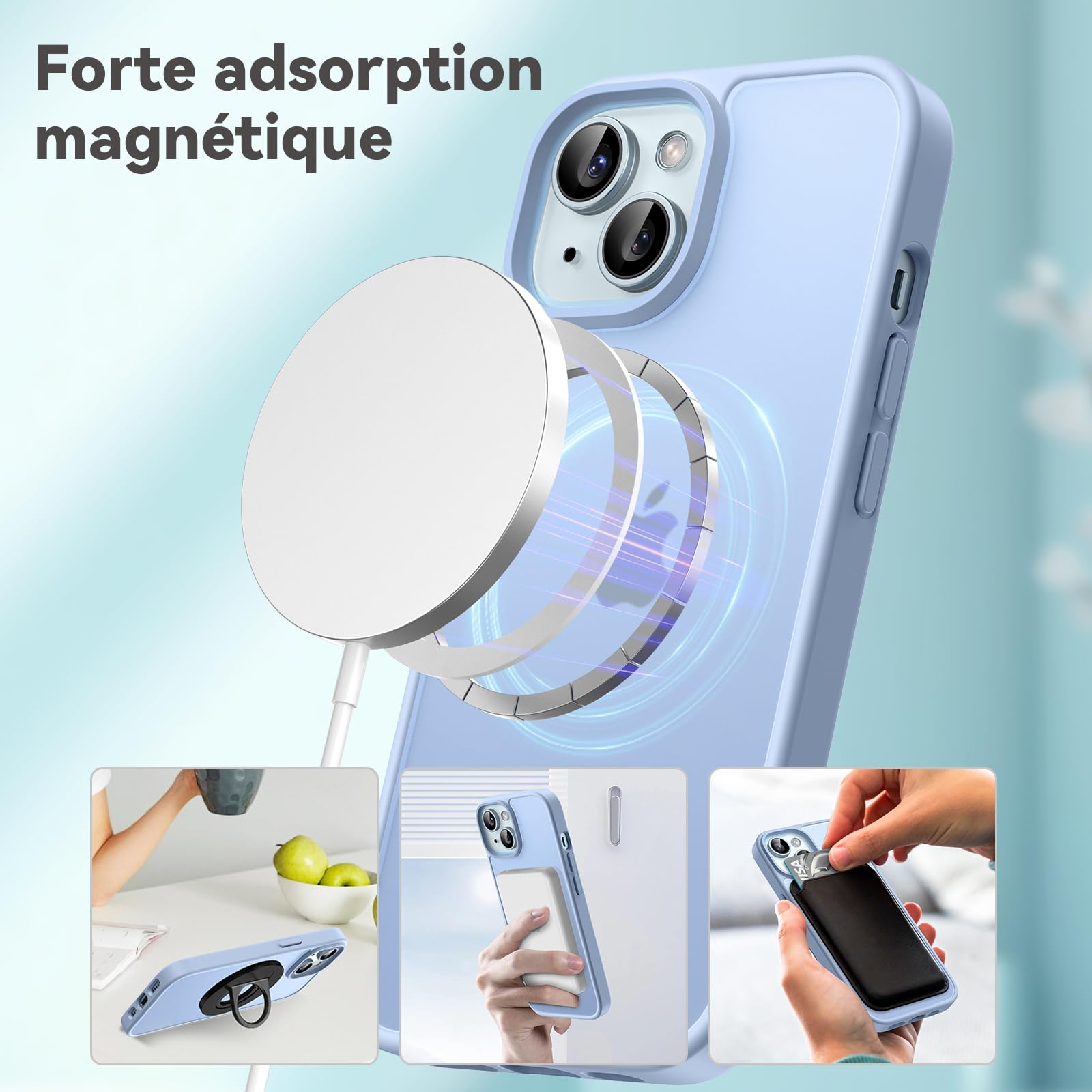 Opkiegrn Cover per iPhone 16e / 15/14 / 13, Antigraffio Antiurto Anti Ingiallimento Antishock Anticaduta Grado Militare Potettiva, Slim Trasparente HD Custodia per iPhone 16e / 15/14 / 13, Azzurro