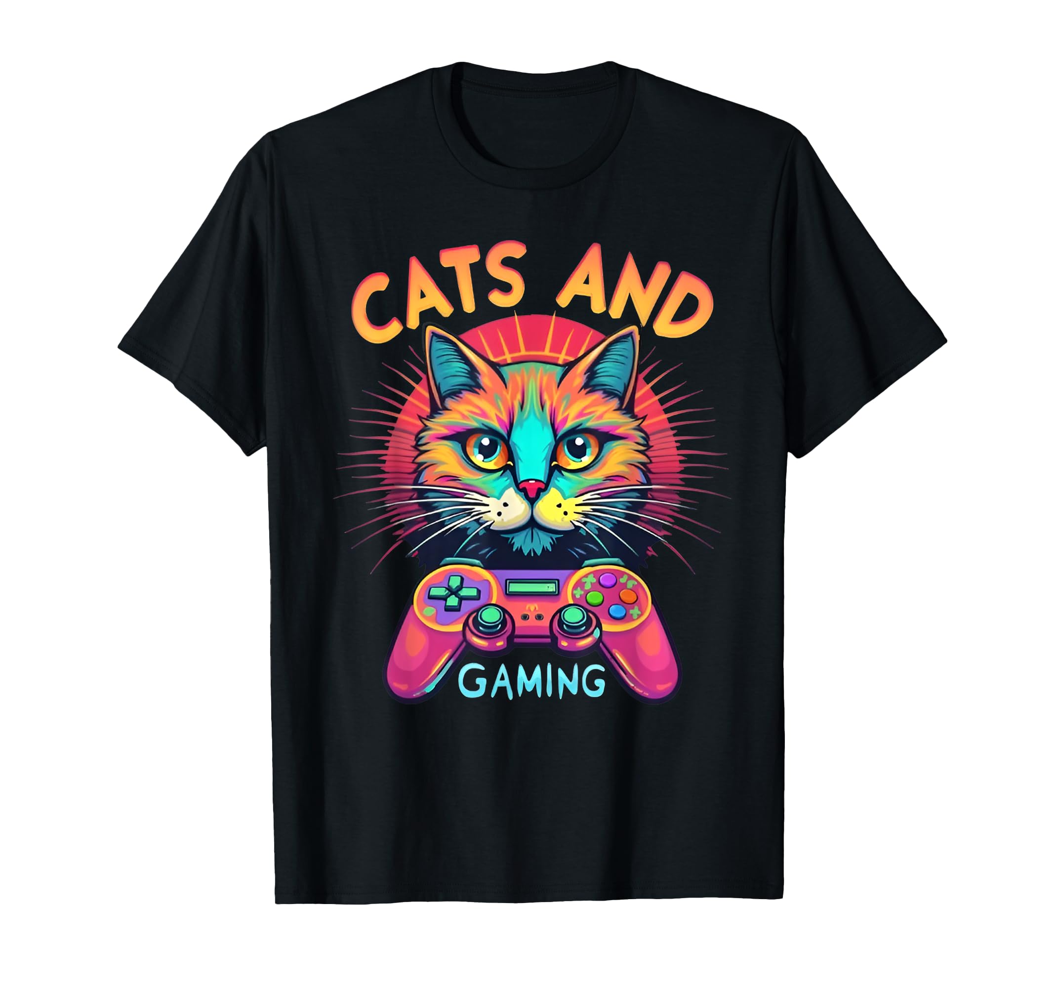 Cats And Gaming Funny Cat Lover Gaming Video Game Player Men Women Kids T-Shirt