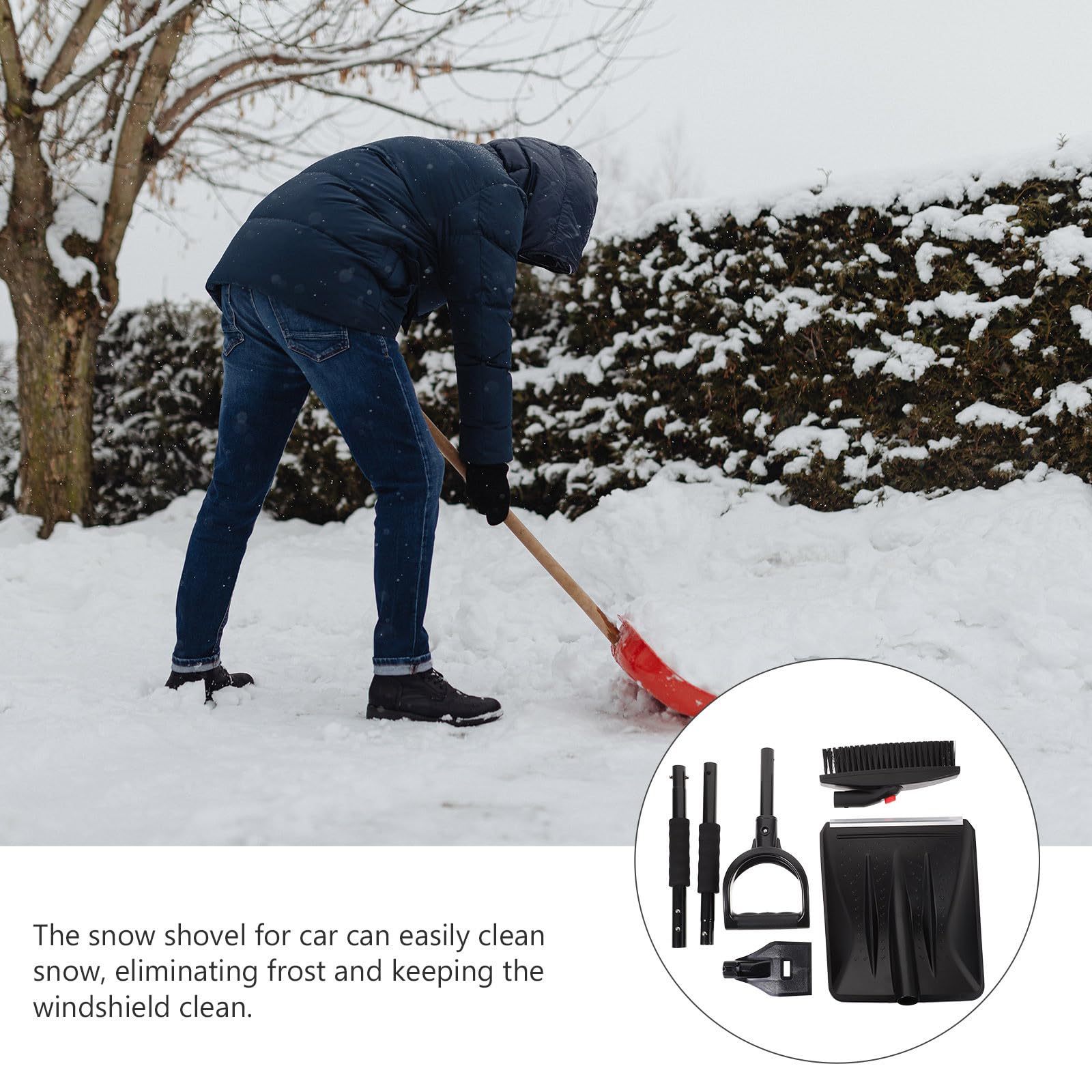 POPETPOP 1 Satz Autoschneeschaufel mit Ergonomischem Griff und Edelstahlklinge Leichter Schneeschieber für Windschutzscheibe und Einfahrt im Winter Robust und Vielseitig
