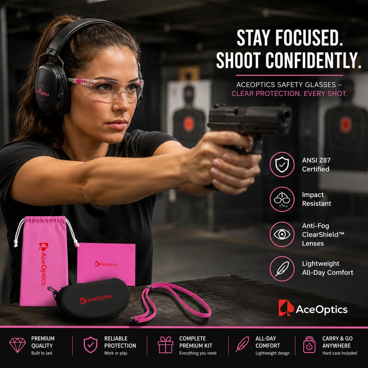 ANSI Z87 Safety Glasses for Women – Pink Clear, Anti Fog, Scratch & Impact Resistant Protective Eyewear – Premium Safety Glasses That Happen To Look Great.
