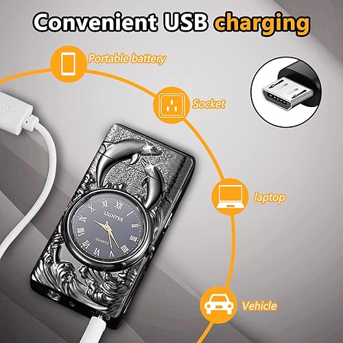 Miniatura 4 de Encendedor de reloj, encendedor de plasma de doble arco, encendedor eléctrico recargable por USB con indicador de batería LED, encendedores únicos