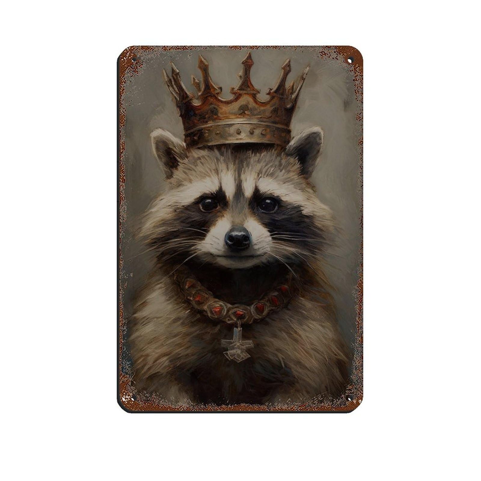 Gothic Raccoon King Vintage Poster Tin Sign Vintage Metal Pub Club Cafe Bar Home Wall Art Decoration Poster Retro 8x12inch(20x30cm)