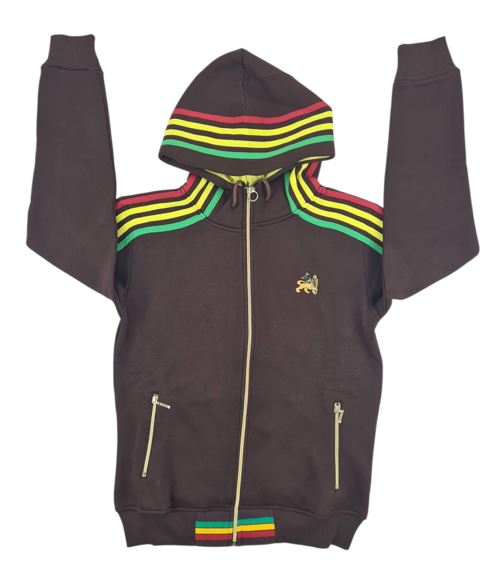 Time Is Money - Set tuta da uomo Rasta, con cappuccio e pantaloni da jogging, con cerniera intera, dettagli a righe rasta, abbigliamento casual streetwear