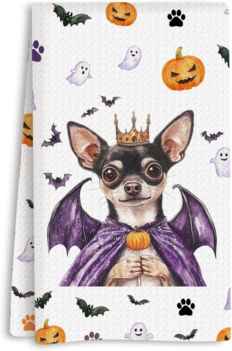Halloween Dog Kitchen Towels, French Bulldog Gift Decor Dish Towels 02