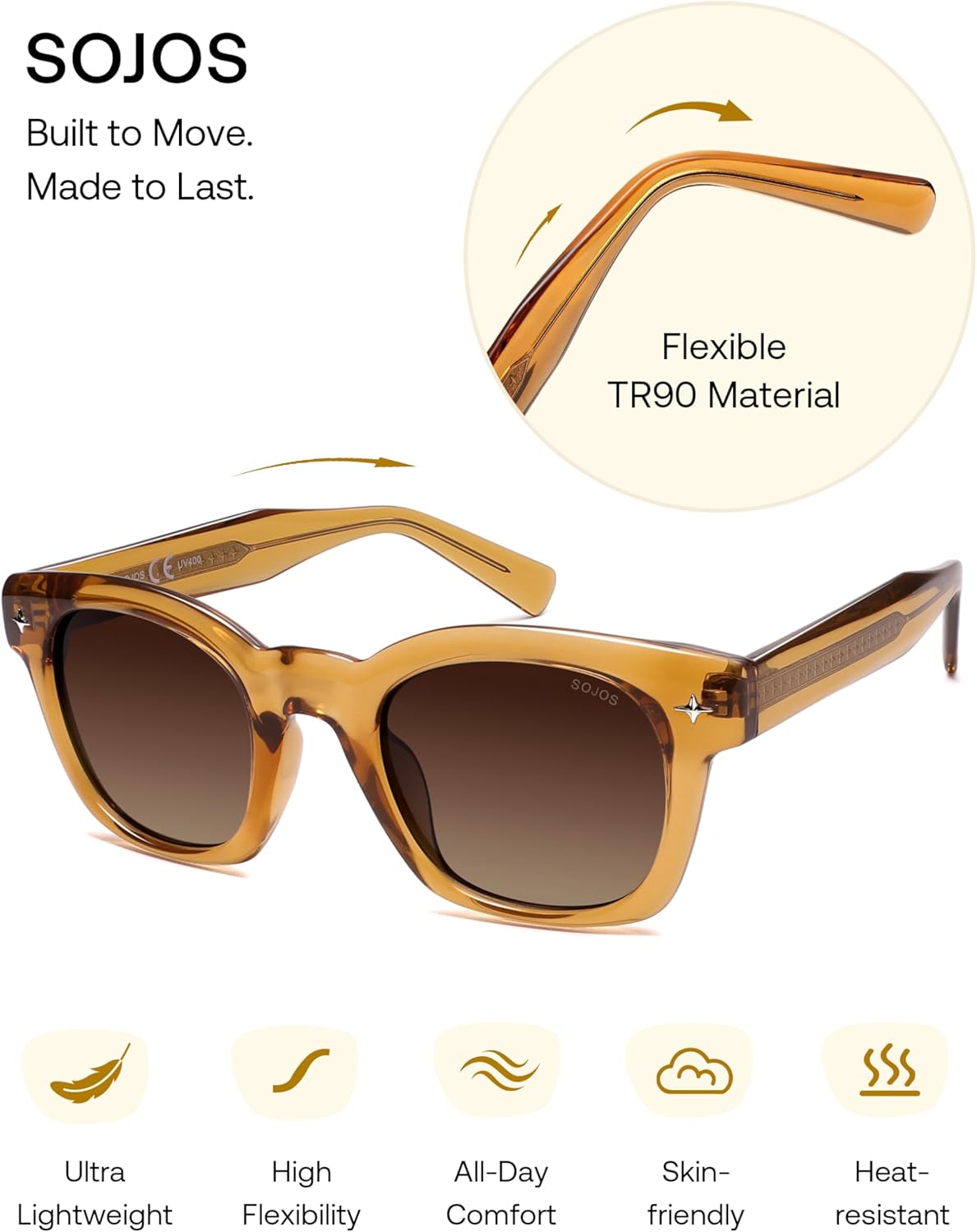 SOJOS Retro Polarized Square Sunglasses for Men Women Sun Glasses Pantos Shades UV400 TR90 Frame SJ2651 - Image 6