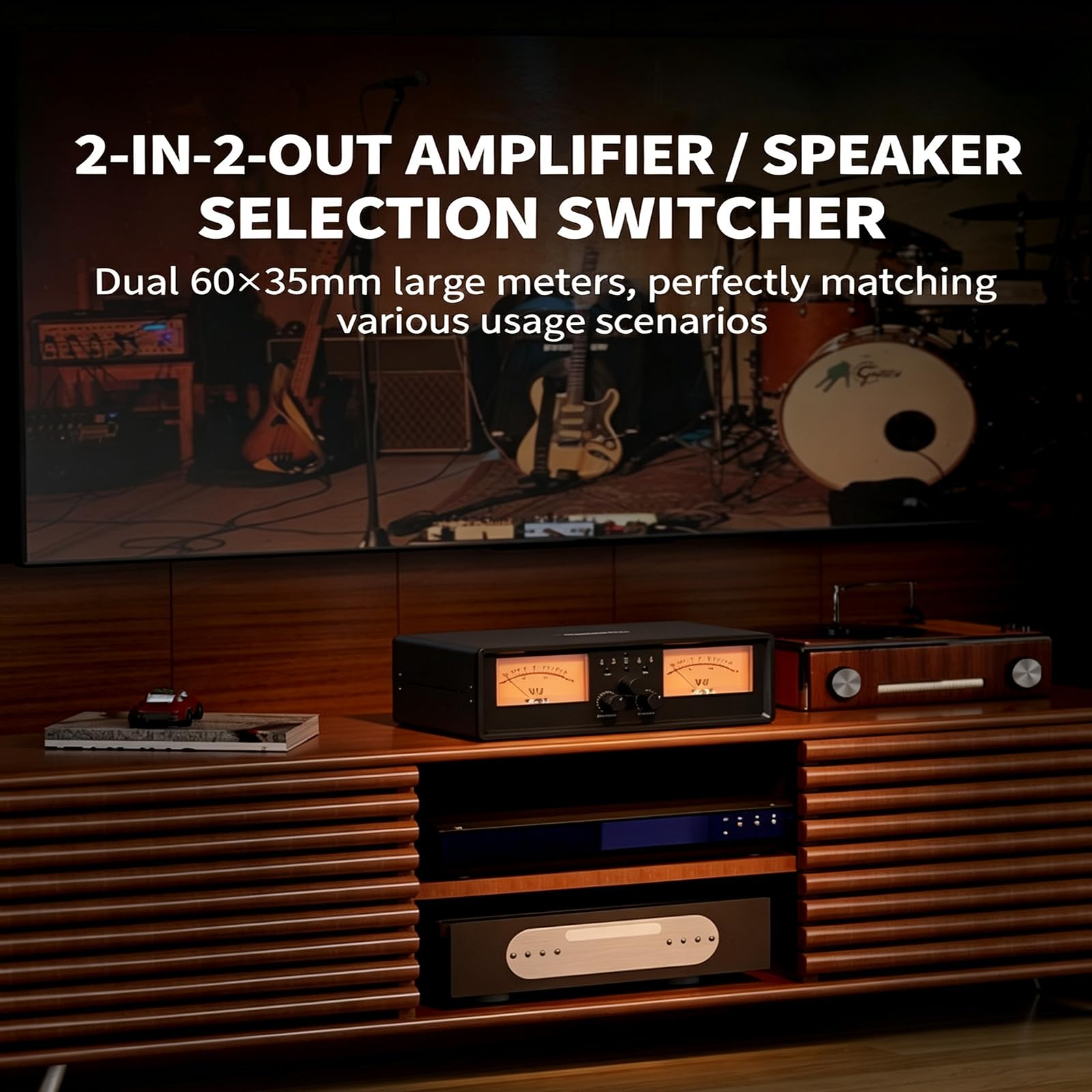Doppio Vu Meter Analogico, Commutatore Audio Analogico A 2 Vie Con Display A Pannello E Telecomando, 2 Set Di Uscite Di Commutazione Audio, 34 Colori, 4 Livelli Di Luminosità Regolabili, Per Gli