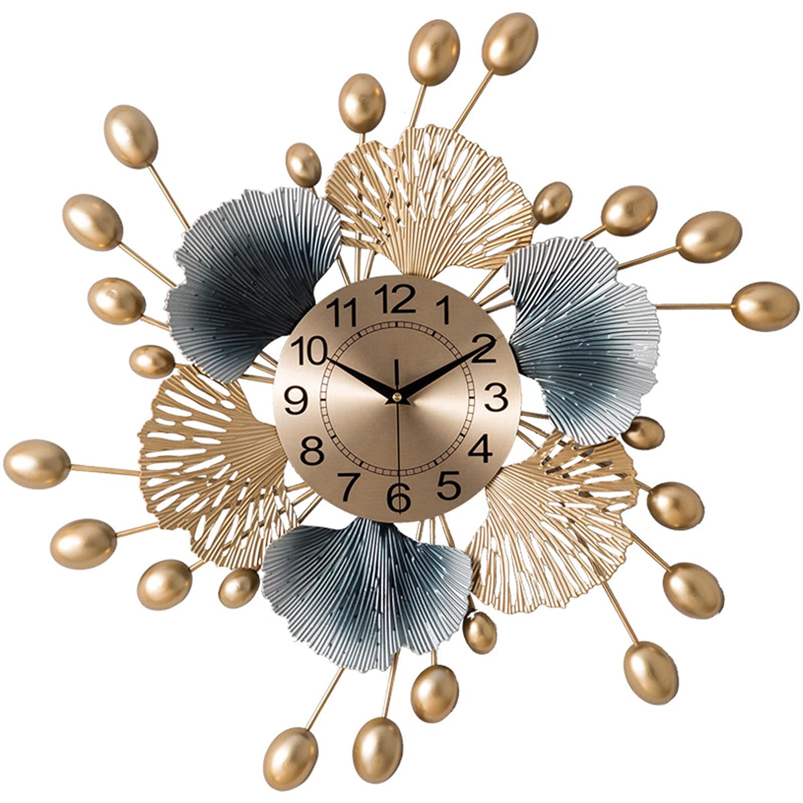 SaryEdge Decorative Wall Clock, 60 Cm/24 Inch Modern Ginkgo Leaf Shape Art Metal Clocks, for Living Room Cafe Restaurant Mute Quartz Wall Clock,