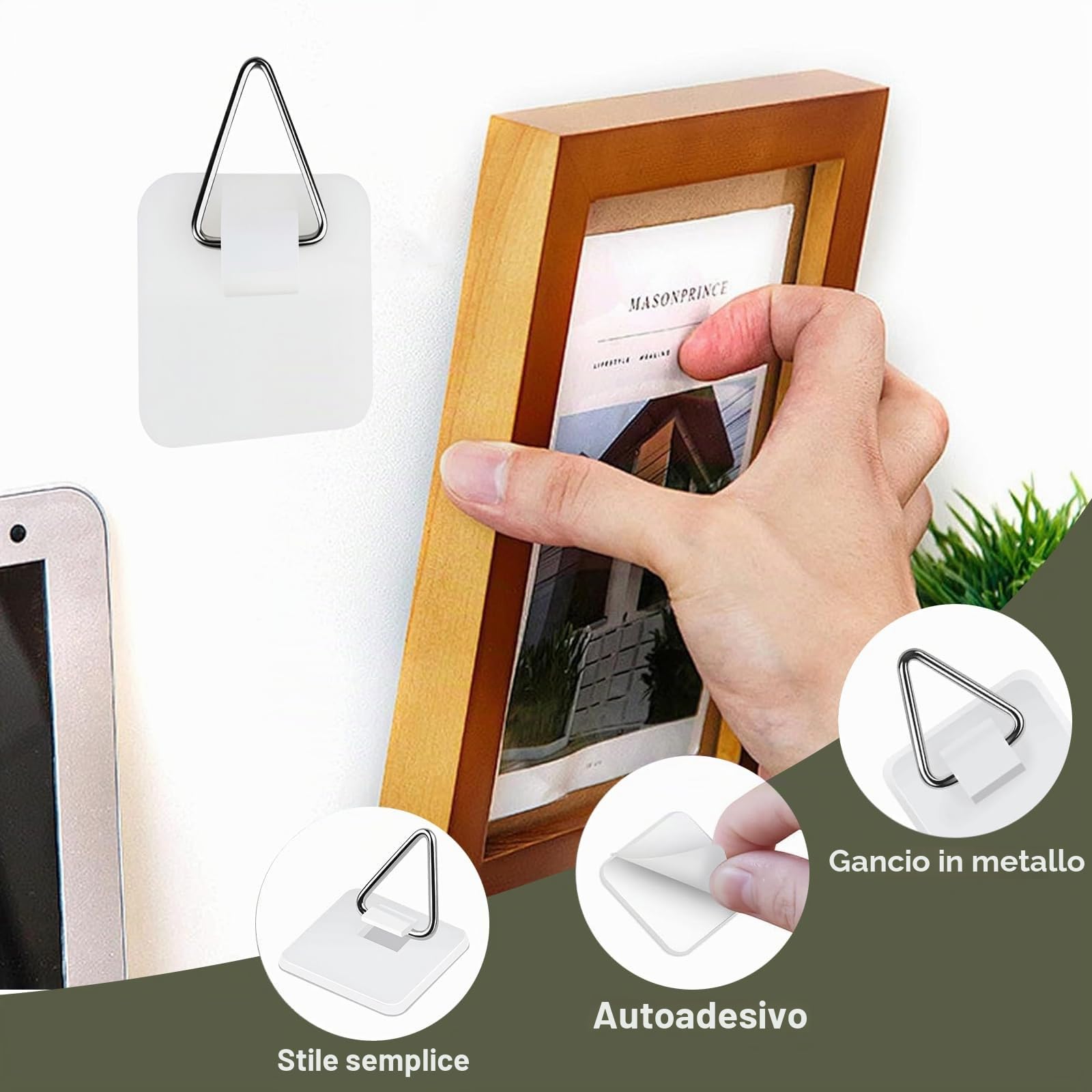 30 Pezzi Ganci Adesivi per Quadri, Appendi Quadri, Gancetti per Quadri, Appendiquadri Senza Forare, Supporti Adesivi per Decorazioni da Parete, Massima 5kg (Quadrato Piccolo)