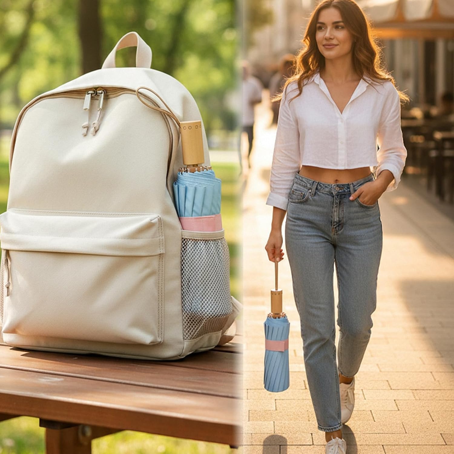 Compact Folding Umbrella, Windproof Travel Umbrella with UPF 50+ UV Protection