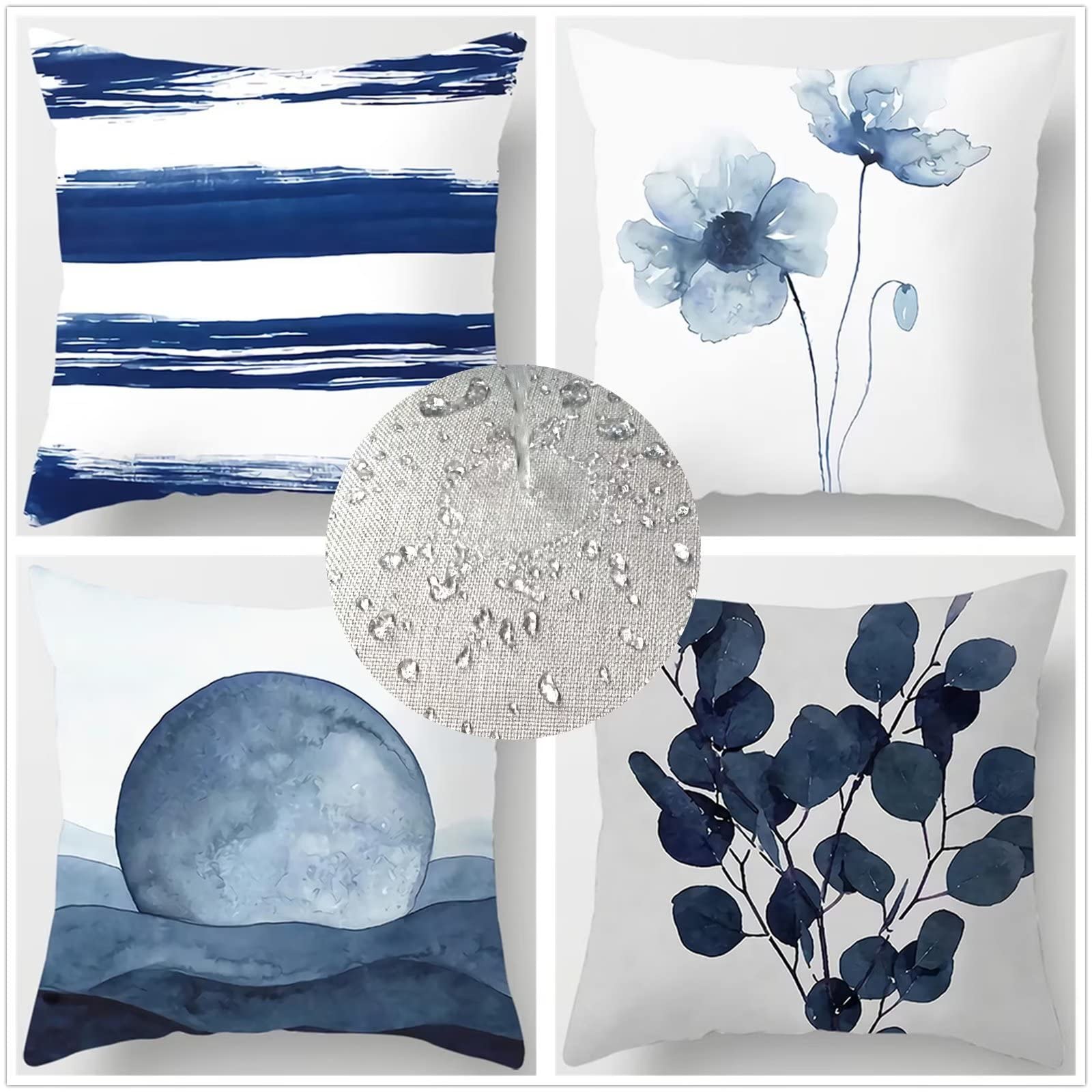 Housses de coussin haut de gamme imperméables bleu et gris pour extérieur