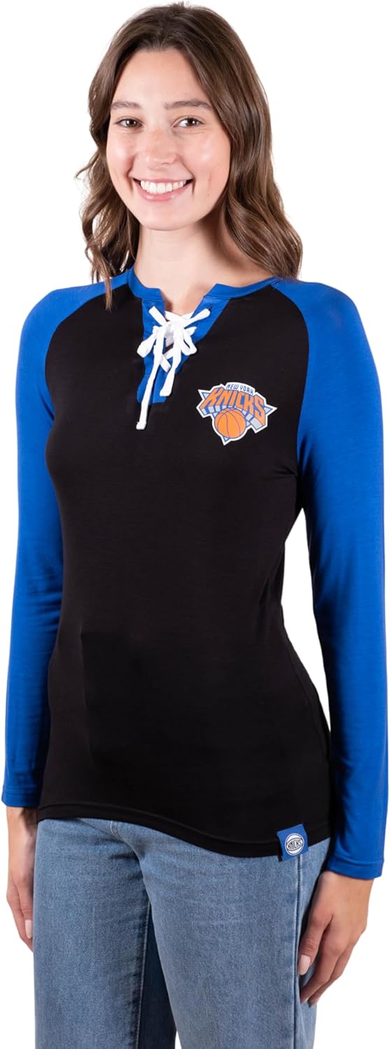 Ultra Game Women's NBA Official Standard Super Soft Long Sleeve Lace-Up Shirt