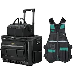 Rolling Tool Bag with Two Wheels Tool Vest for Men with Pockets