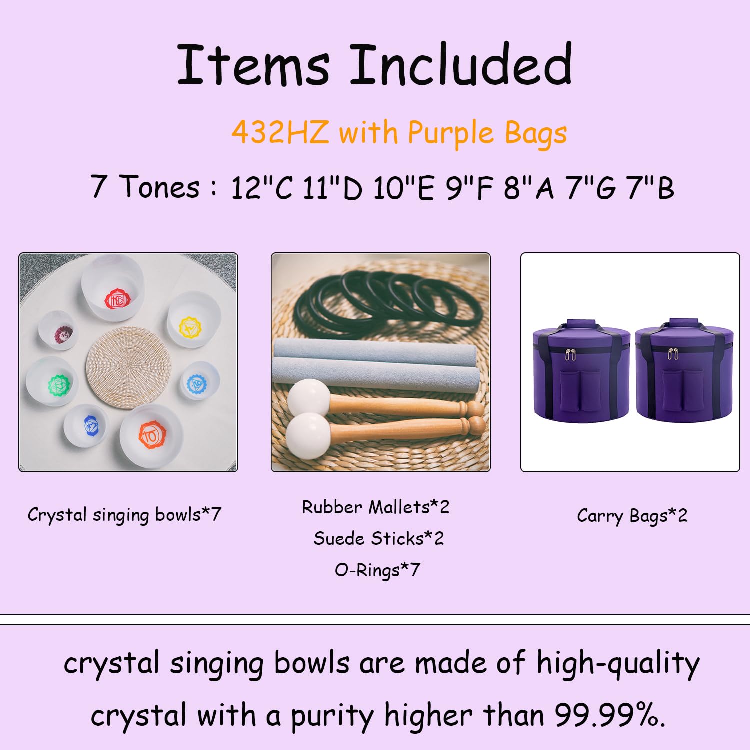 Hye-eun Juego de cuencos sonoros de cristal, 6-12 pulgadas, 432 Hz, 7 chakras, con bolsa de transporte, para meditación, sanación de sonido, instrumentos musicales, instrumentos musicales