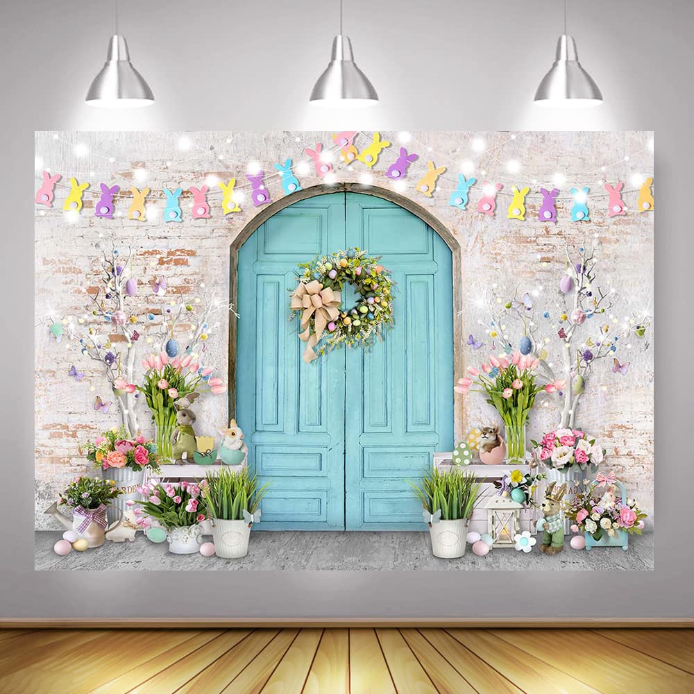 Mocsicka Spring Easter Backdrop 7x5ft Blue And White Rustic Door Spring - View #14
